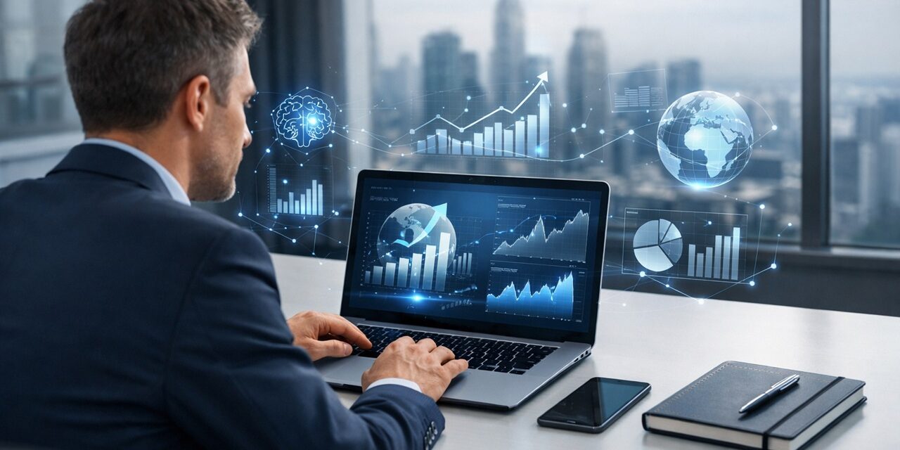 Business professional analyzing business trends