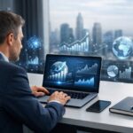 Business professional analyzing business trends