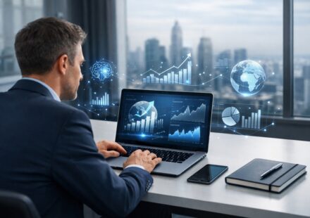 Business professional analyzing business trends