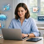 Professional learning digital skills on laptop to boost income