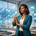 Conceptual illustration showing career evolution with seven glowing skill icons representing future-proof career abilities for professional growth and adaptability