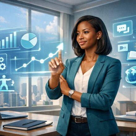 Conceptual illustration showing career evolution with seven glowing skill icons representing future-proof career abilities for professional growth and adaptability