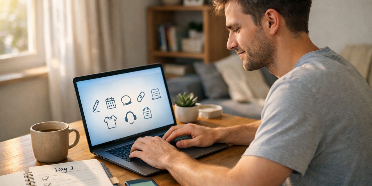 Beginner earning money online at laptop with free tools and simple strategies for digital income growth