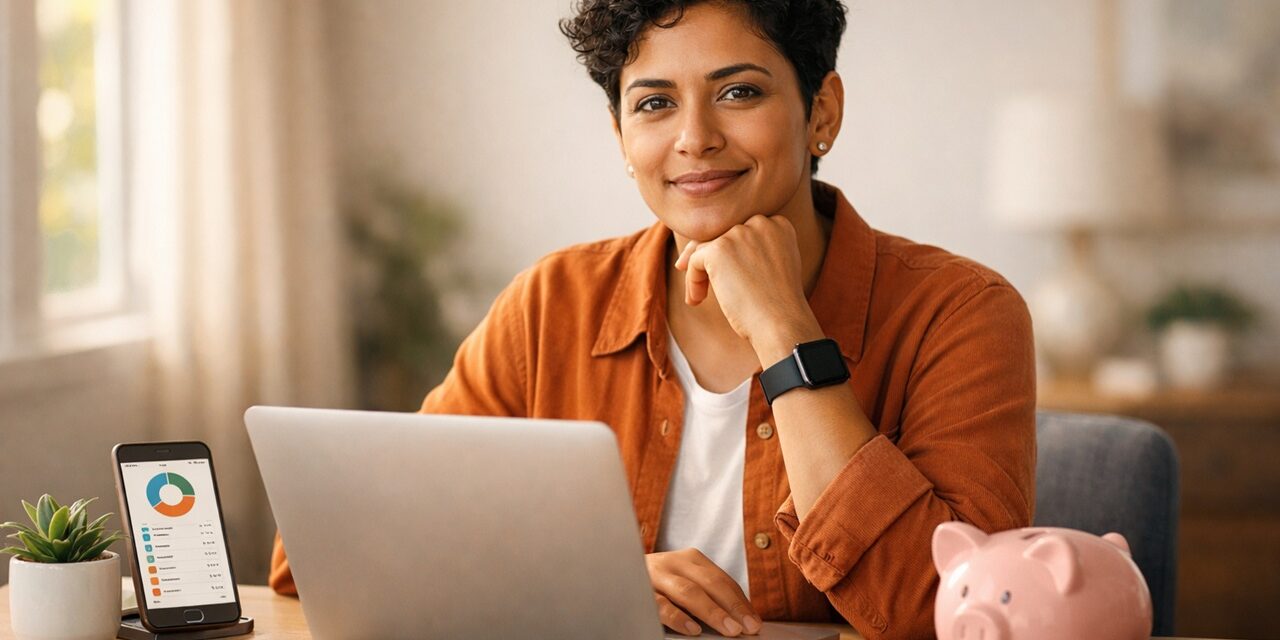 Person using budgeting app and savings tools to build smart money habits for financial security